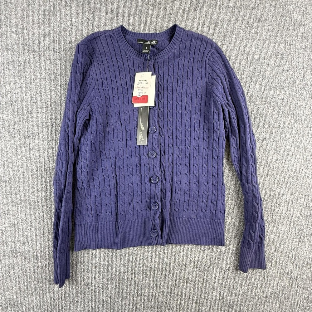 Willi Smith Cardigan Sweater Womens Small Purple Cable‎ Knit Button Front Cotton